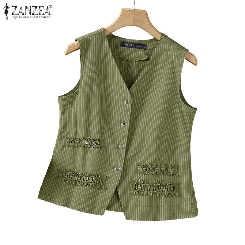 ZANZEA กั๊กลายเสื้อสไตล์เกาหลี คอวีแขนกุด ดีไซน์หลวม สบายๆ