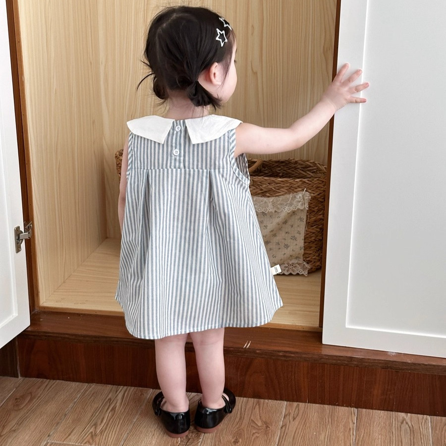 ชุดเดรสลายทางสีฟ้าสำหรับเด็กผู้หญิงอายุ 0-3 ปี - รูปที่ 2