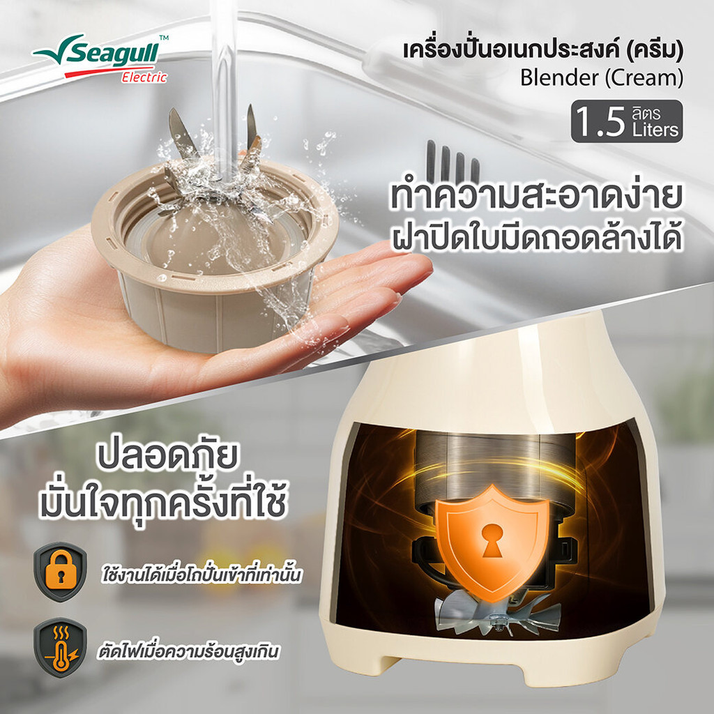 Seagull เครื่องปั่นอเนกประสงค์ 1.5 ลิตร (ครีม) Blender 1.5 L (Cream) By GM.HOME - รูปที่ 3