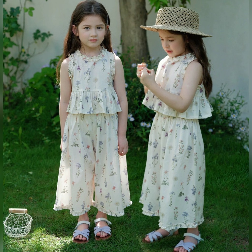 PRETTY BABY ชุดเซ็ทเด็ก เสื้อแขนกุด+กางเกงขายาว ลายดอกไม้ แฟชั่นเด็ก (1739)