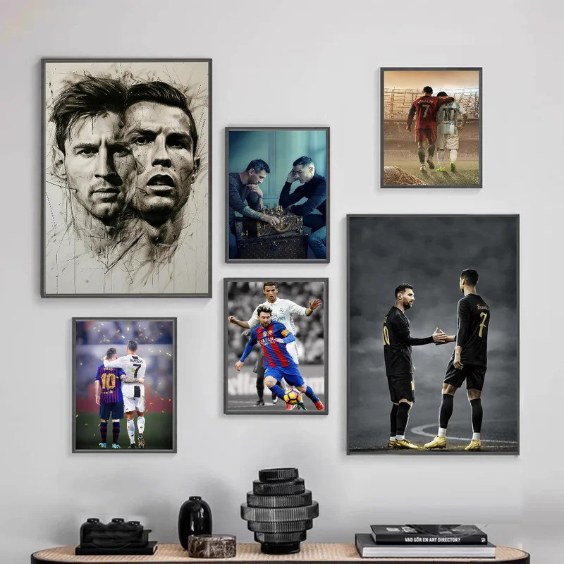 โปสเตอร์.Frameless Ronaldo Messi ฟุตบอลที่ระลึกลงตัดแต่งบ้าน