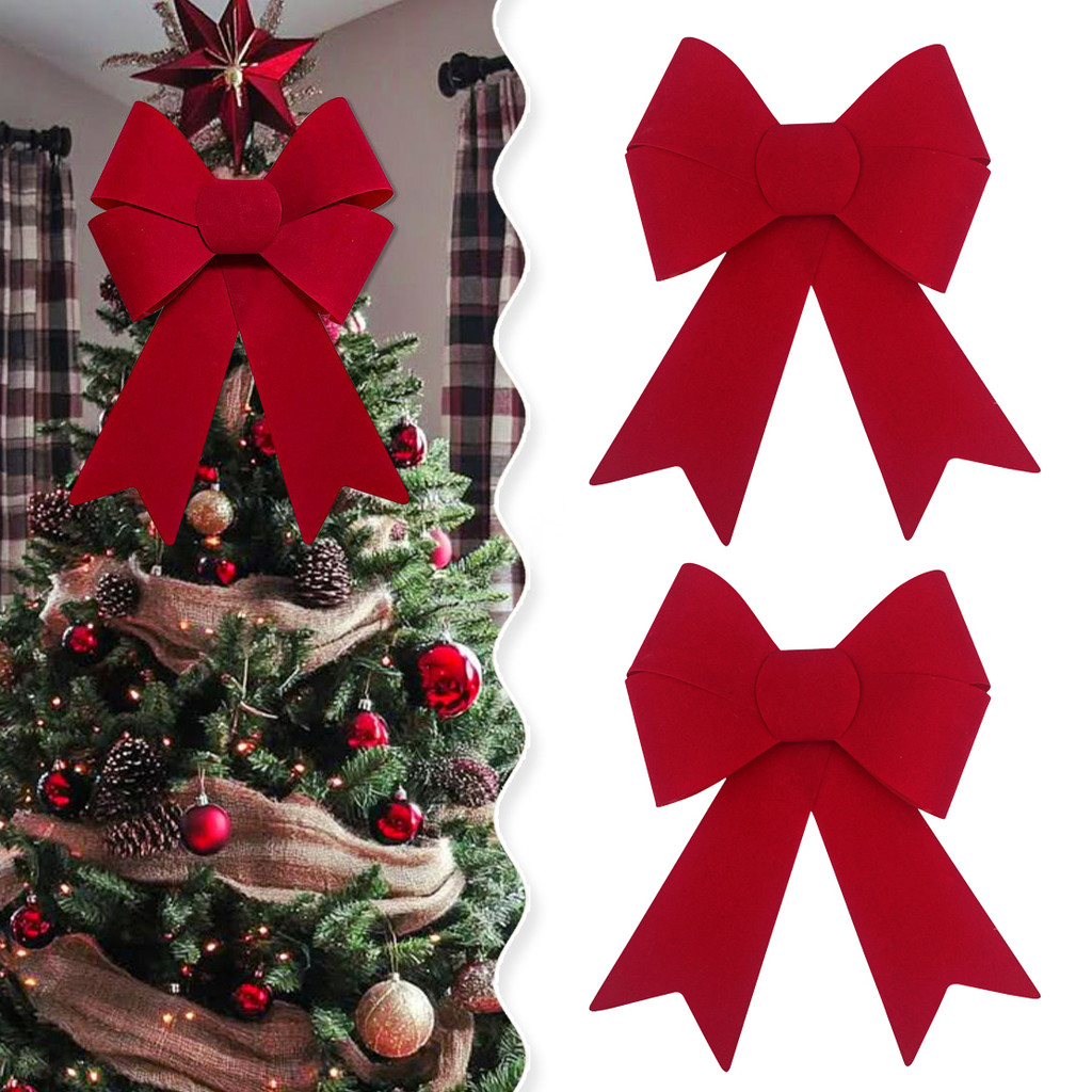โบว์คริสต์มาสสีแดงตกแต่งกลางแจ้งพีวีซีต้นคริสต์มาสโบว์สําหรับประตูหน้าต่าง