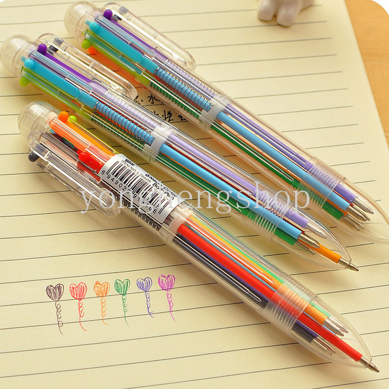 6 สีใน 1 ปากกาลูกลื่น 0.5 มม.หมึกเจลปากกานักเรียนโรงเรียนสํานักงานเครื่องเขียนน้ํามันปากกาเด็กพรรคของขวัญ
