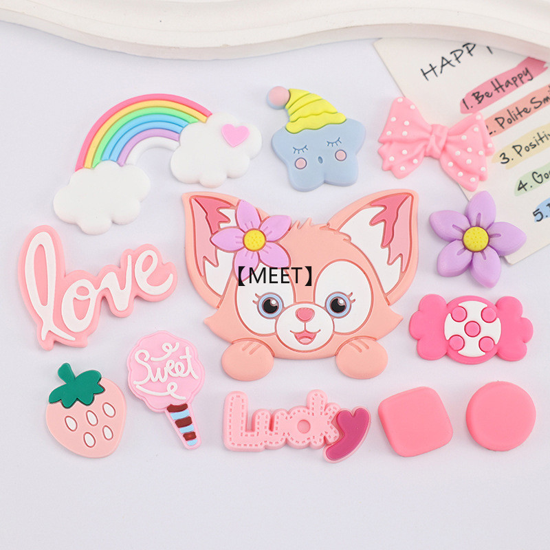 [MET] 12ชิ้น/แพ็ค Lingnabel สีชมพูสุนัขจิ้งจอกน้อยยางนุ่ม DIY เครื่องประดับอุปกรณ์เสริมเคสโทรศัพท์ฉนวนกันความร้อนถ้วยน้ําแพทช์ตกแต่ง PVC ยางนุ่มชุดอุปกรณ์เสริม