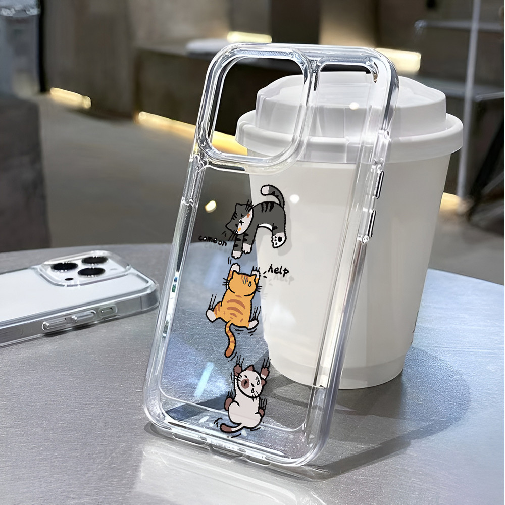 โปร่งใสพื้นที่สําหรับ iphone 15promax 14 11 13 12 7Plus X XS Max 8 7 ตลกสามแมวกันกระแทก