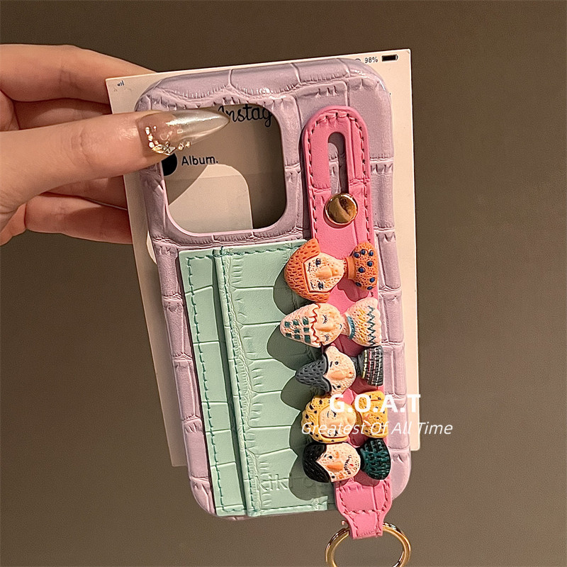 🚀Fast shipping🧸 สีน่ารัก+สายรัดข้อมือ+กระเป๋าบัตรสําหรับ iPhone iPhone 17 16 12 15 14 13 Pro Max iPhone 11 เคสiPhoneป้องกันAnti-Dropปกหลังกรณี