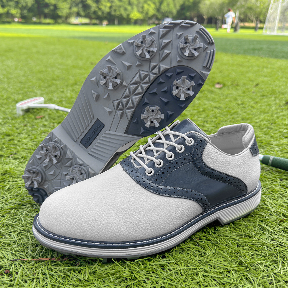 รองเท้ากอล์ฟรองเท้าผ้าใบหนังแท้กันน้ํา Spikes Nail Non-Slip Golf Mens Shoes