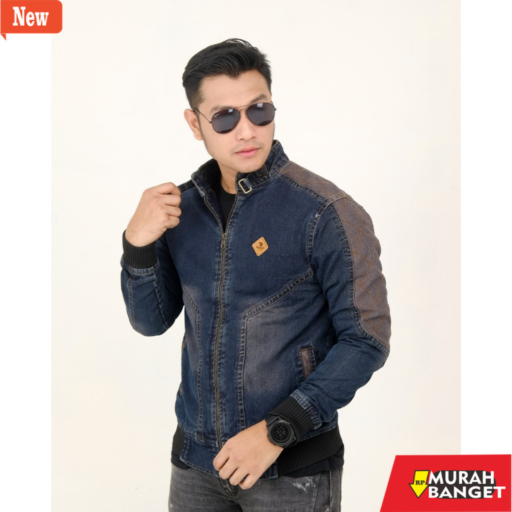 Garut TANS เสื้อแจ็คเก็ตหนังผู้ชาย - The Berry Leather Logo Mens Jeans Jacket / Shoulder Denim Jacke