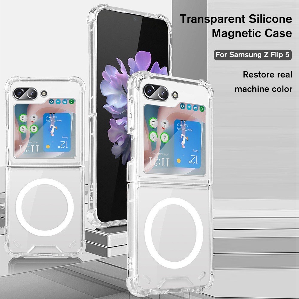 เคสแม่เหล็กใส For Samsung Galaxy Z Flip 8 7 6 5 Fold 7 8 5 6 Fold8 Flip8 ชาร์จไร้สาย เคสซัมซุง กันกระแทก Magnectic Case