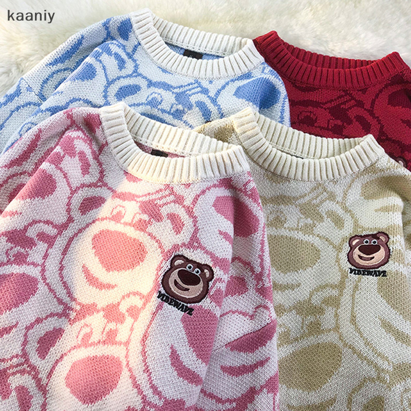 [คัง] ฤดูใบไม้ร่วงแฟชั่นหมีเสื้อกันหนาวผู้หญิงคอกลมแขนยาวสบายๆหลวมเสื้อถัก FXH
