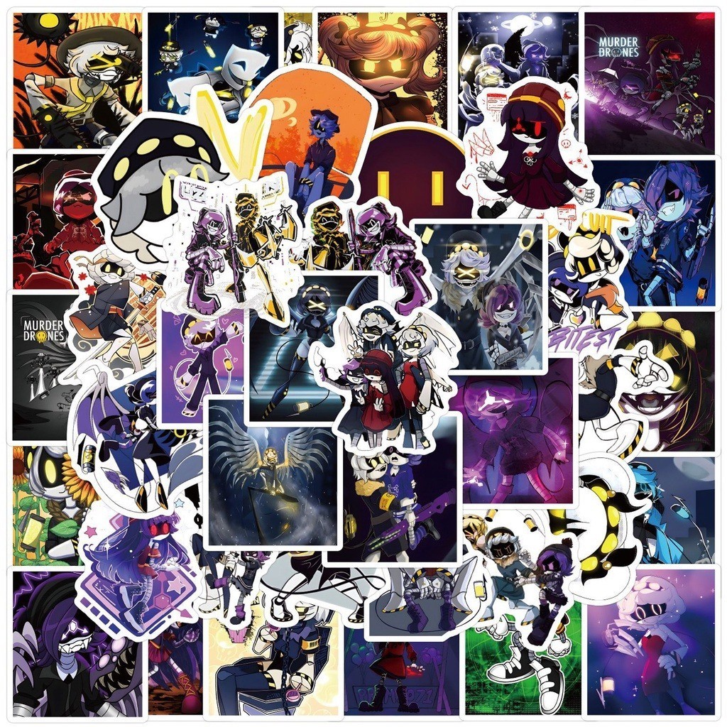 Y&P| ชุดสติ๊กเกอร์ Murder Drones ชุดสติ๊กเกอร์กราฟิตี้กันน้ำลายการ์ตูน, 56 แผ่น/ชุด