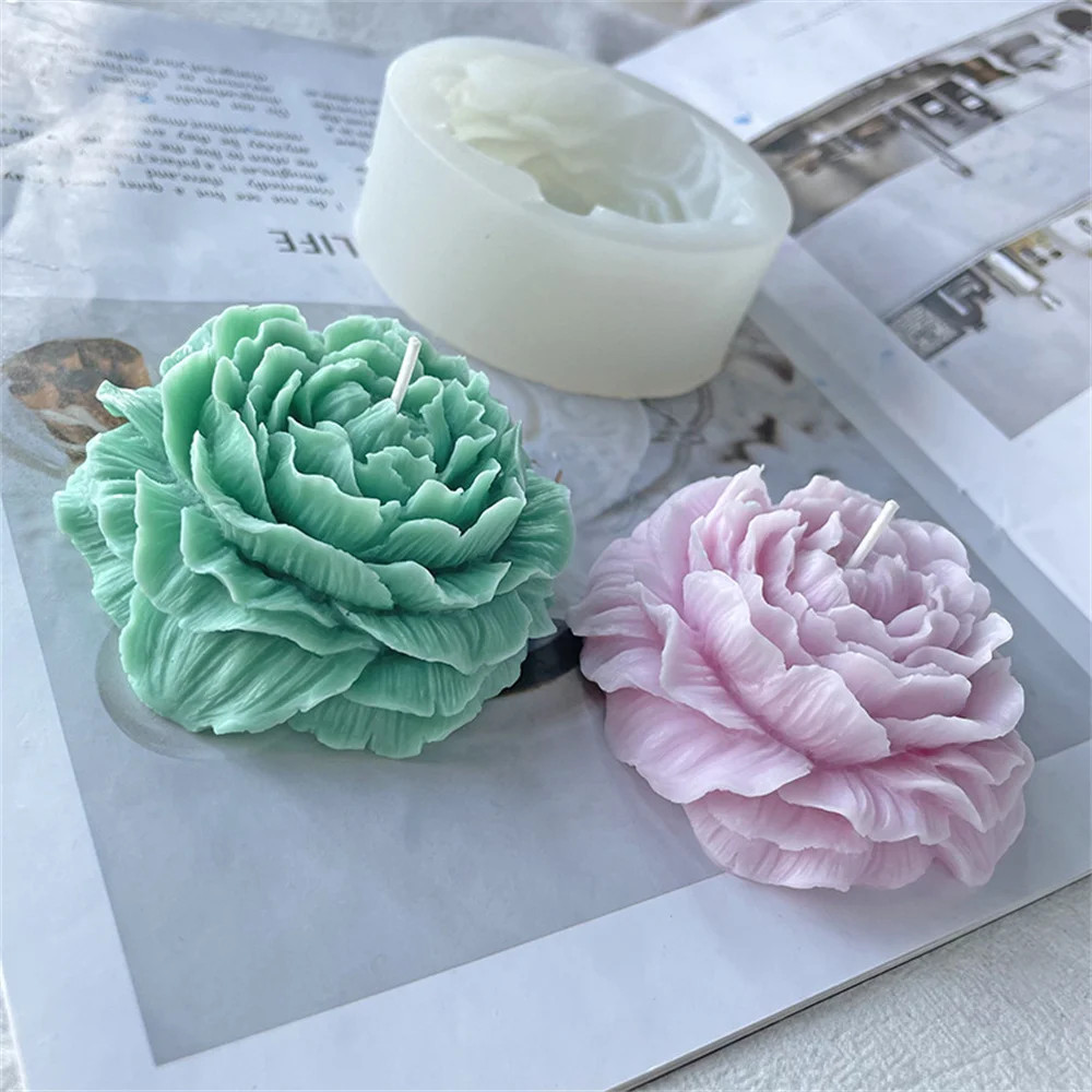 แม่พิมพ์ทําเทียนซิลิโคนดอกไม้ดอกโบตั๋นขนาดใหญ่ Diy Handmade 3d Rose เทียนสบู่ปูนปลาสเตอร์เบเกอรี่แม่พิมพ์