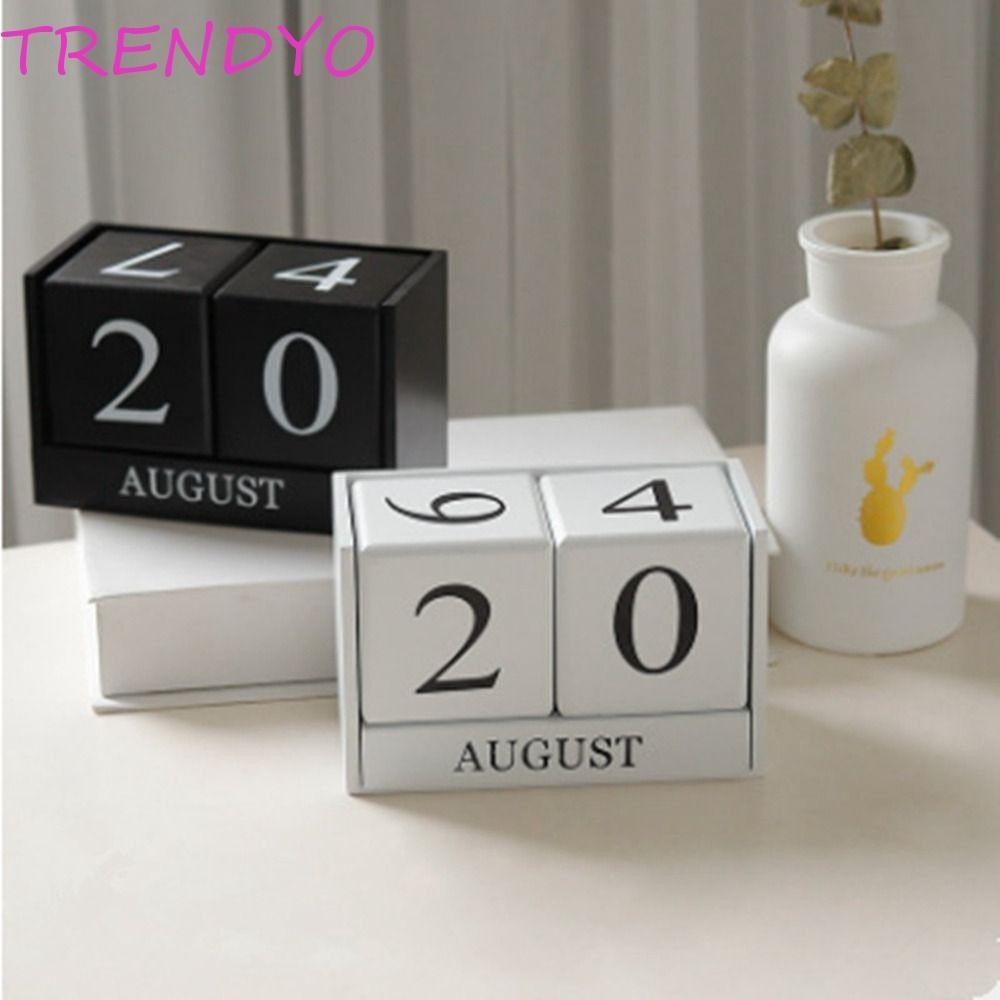 Trendyo ไม้ปฏิทินถาวร, MDF สไตล์ Pastoral Building Blocks ปฏิทิน, เดือนเรียบง่ายแสดง Eternal Blocks ปฏิทิน Perpetual Cube Desktop