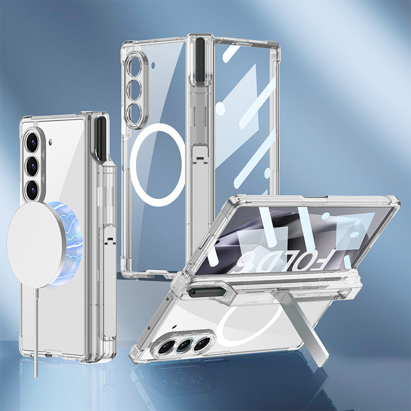 ถุงลมนิรภัยแม่เหล็กไร้สายชาร์จโทรศัพท์มือถือสําหรับ Samsung Galaxy Z พับ 6 Z Fold6 5G ปากกาถาดผู้ถือพับฝาครอบป้องกัน