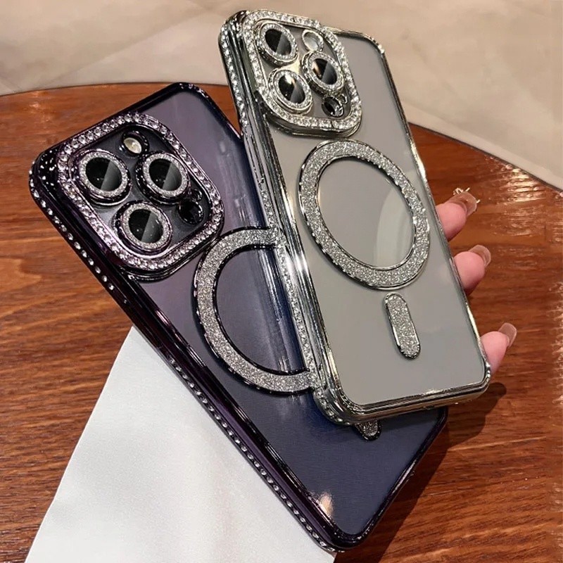 เคสแม่เหล็ก ประดับเพชร หรูหรา สําหรับ iphone 15 Pro Max 14 Pro Max 15 14 Pro 15 14 Plus 13 12 11 Pro Promax 062