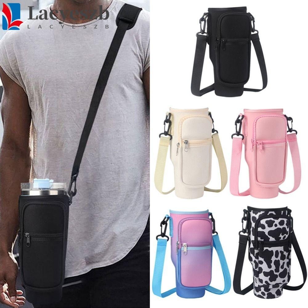 Lacyeszb กระเป๋าใส่ขวดน้ํา, สายสะพายไหล่ปรับได้ Neoprene 40 Oz Tumbler Cup Sleeve, สีสันแบบพกพา Carrier Clip Straw Bottle Holder Pouch Cup Accessories
