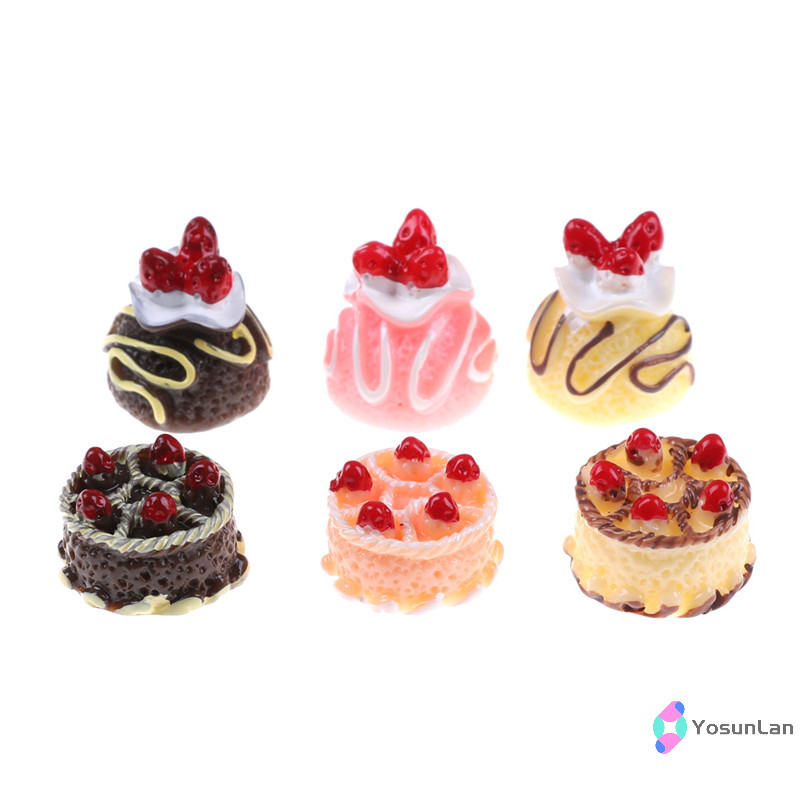 Yosunlan] เค้กครีมเรซิน 3D ขนมหวาน 6 ชิ้น เครื่องประดับบ้านตุ๊กตาขนาดเล็ก ใหม่