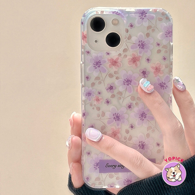 Super Immortal ดอกไม้สีม่วงสวยเคสโทรศัพท์สําหรับ IPhone 11 12 13Mini 14 15Plus 15Pro Max X XR XS Max 6 7 8 Plus SE2020 น่ารักฝาครอบโทรศัพท์เพื่อนสาวซิลิโคนนุ่มกรณี ZBD