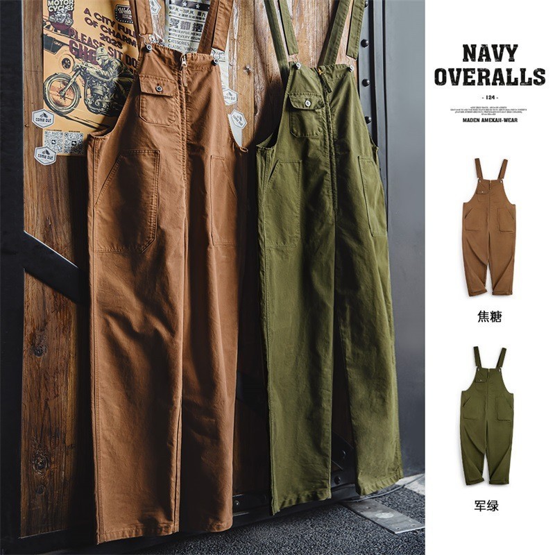Modern Overalls American Retro Navy Deck Overalls Ami สีกากีสลิง Casual Straight Jumpsuit ผู้ชายฤดูร้อน