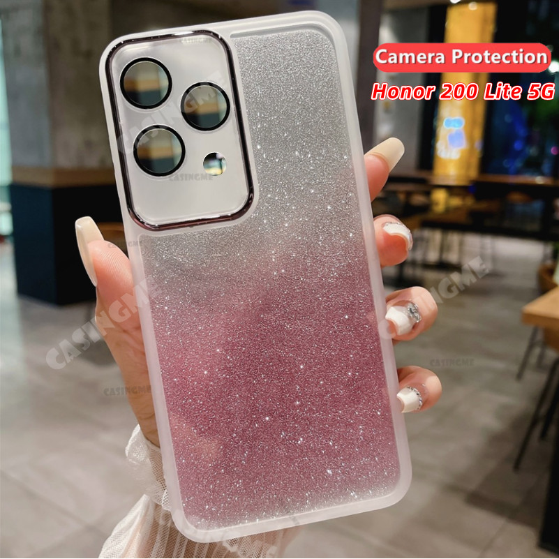 Honor 200 Lite 5G 2024 Bling Glitterปลอกซิลิโคนนุ่มโปร่งใสเคสโทรศัพท์สําหรับHonor 200 Lite 200Lite Honor200Lite Lite200 Pro 5Gกล้องเลนส์ป้องกันกันกระแทกปกหลัง