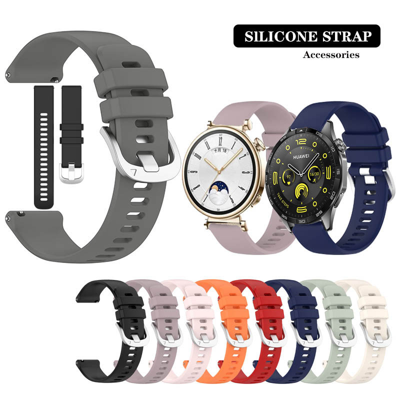18 20 22 มม.หัวเข็มขัดเงินสายรัดซิลิโคนสําหรับ Huawei Watch GT4 GT5 / GT3 SE / GT 2 Pro 2e / GT 2 3 42 มม.46 มม./3 4 / Buds