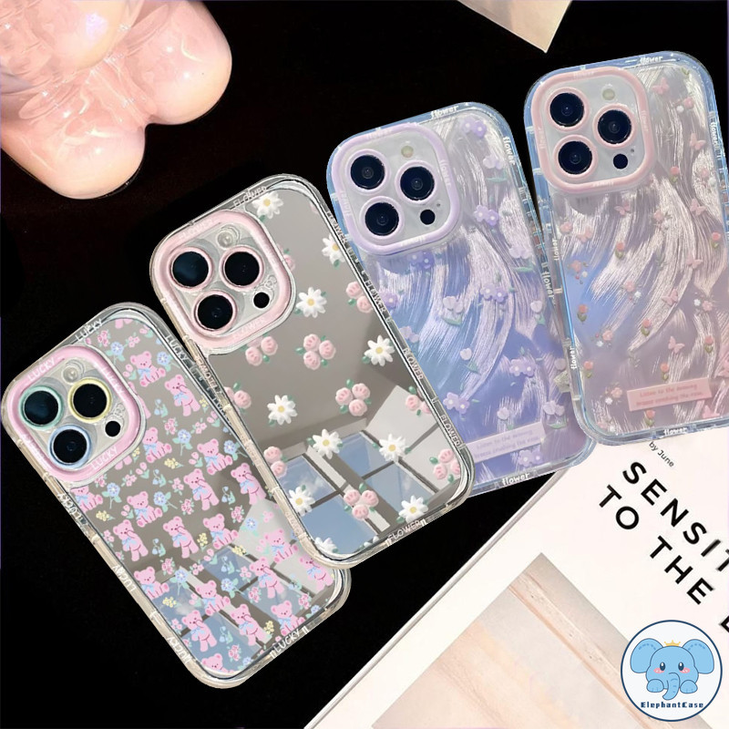 ผีเสื้อลายดอกไม้ แต่งตัวเรือนกระจกเข้ากันได้กับ IPhone 11 13 7Plus 15 XR 14 12 Pro Max 14 8 15Plus X XS Max
