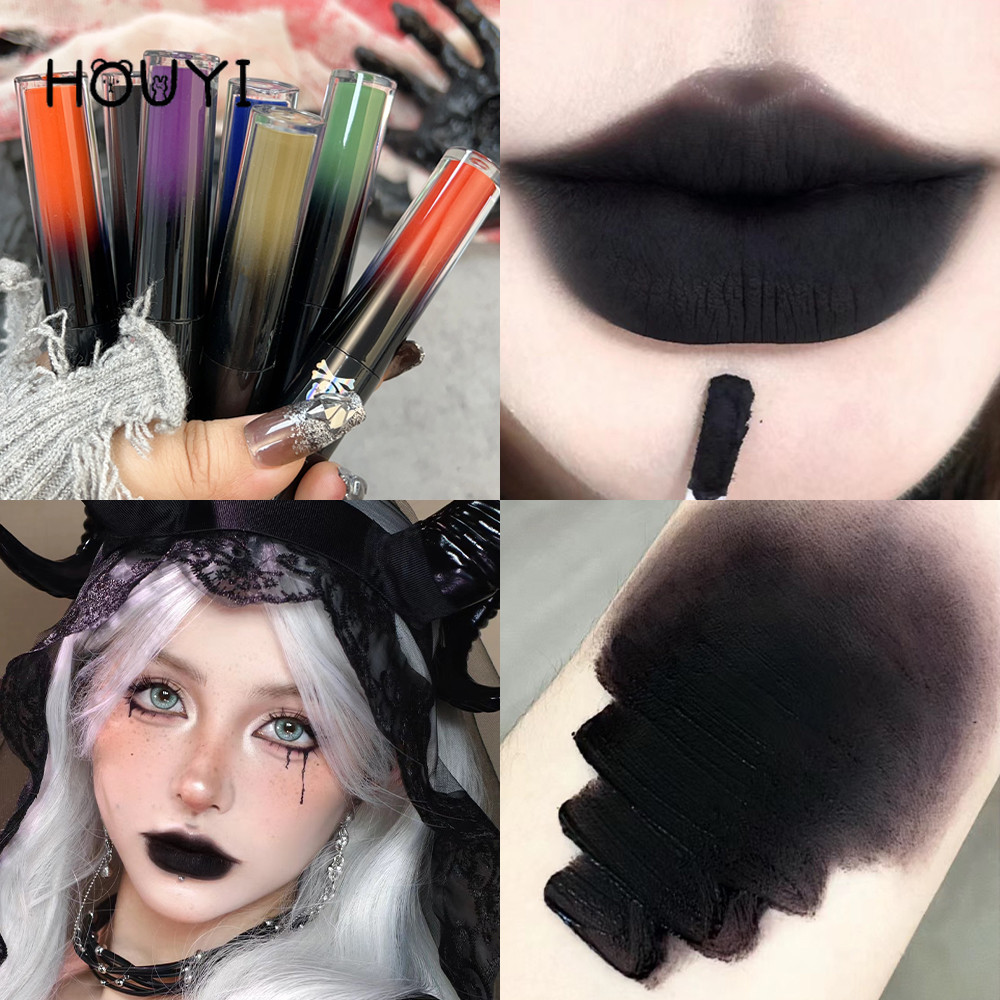 12 สี Halloween Gothic Smoothing Lip Glaze - Easy To Color Velvet Matte Lip Gloss - Halloween Party 