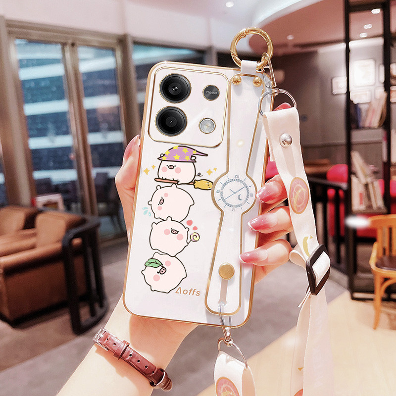 สี่หมูเคสโทรศัพท์ Xiaomi Redmi Note 13 Pro 4G 5G Note 13 Pro Plus Note 13R Pro 5G Poco M6 Pro 4G X6 Pro 5G X6 Neo K70E K70 Proปลอกสายรัดข้อมือBracket Anti Dropกรณีที่มีสายยาวเชือก