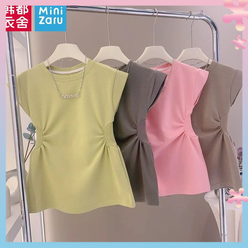 Girls' Dress2024Summer New Korean Style Fashionable Solid Color Waist Tight Skirt for Girls, Light and Breathable