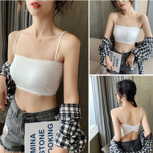 บราสายเดี่ยว เสื้อในลูกไม้ ตะขอหลัง 3 แถว ผ้าร่องนุ่มใส่สบาย แต่งลูกไม้สไตส์วินเทจ