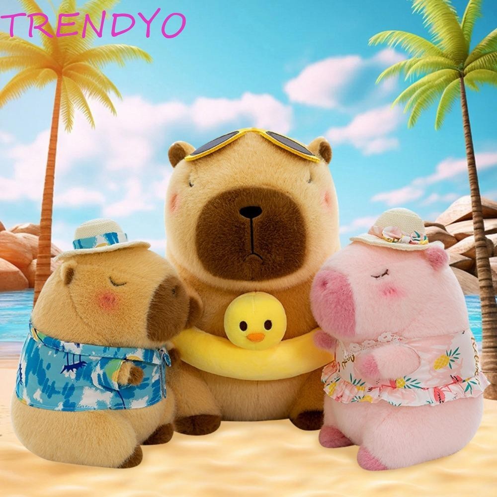 Trendyo Capybara ของเล่นตุ๊กตา,เสื้อผ้าชายหาดว่ายน้ําวงกลม Capibara อะนิเมะ Fluffy ของเล่น, สัตว์ตุ๊กตานุ่มน่ารักการ์ตูนฤดูร้อน Capybara ตุ๊กตาคริสต์มาส