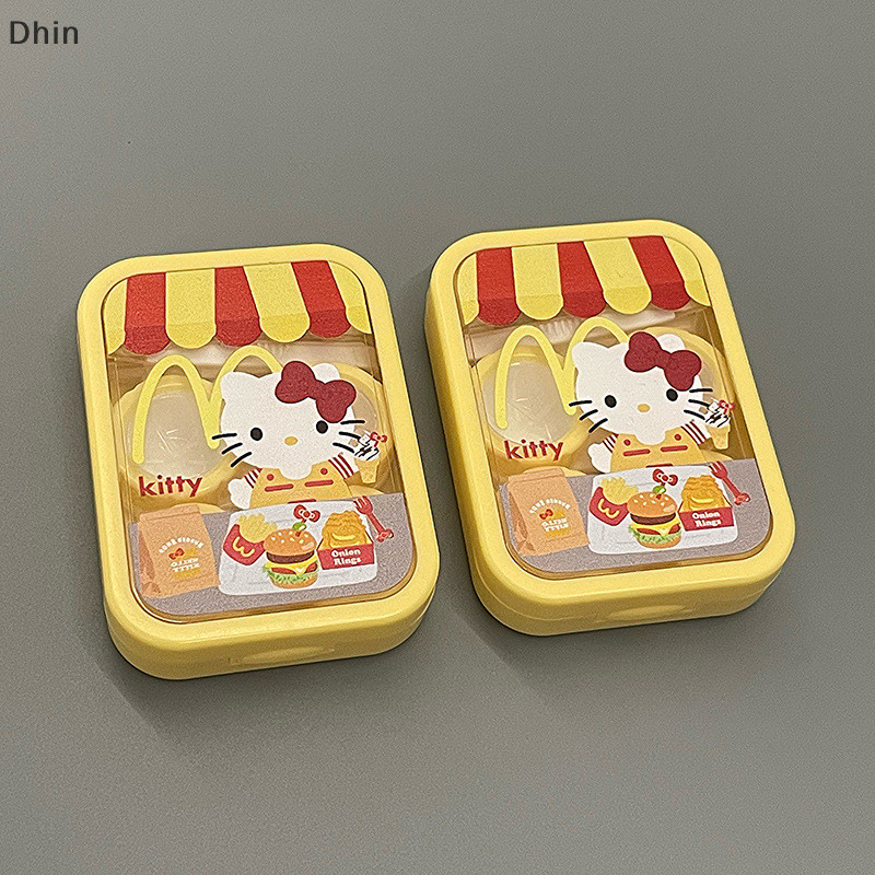 [Dhin] Kawaii Hello Kitty กล่องใส่คอนแทคเลนส์การ์ตูนน่ารัก Sanrio Kt Cat กล่องคอนแทคเลนส์แบบพกพาพร้อมกระจกสาวของขวัญเดินทาง COD