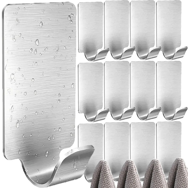 ตะขอสแตนเลสแบบมีกาวในตัวขนาดเล็ก-ตะขอเก็บของแขวนผนังแบบไม่มีตะปู-กันน้ําประหยัดพื้นที่-ชั้นวางผ้าขนหนู-ห้องครัวห้องน้ําจัด