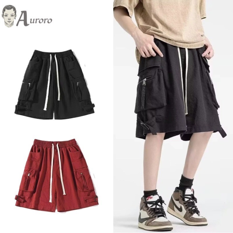 Fashion Simple Mens Workwear Shorts Trend Plain Korean Shorts For Men Korean style Casual Baggy Pant