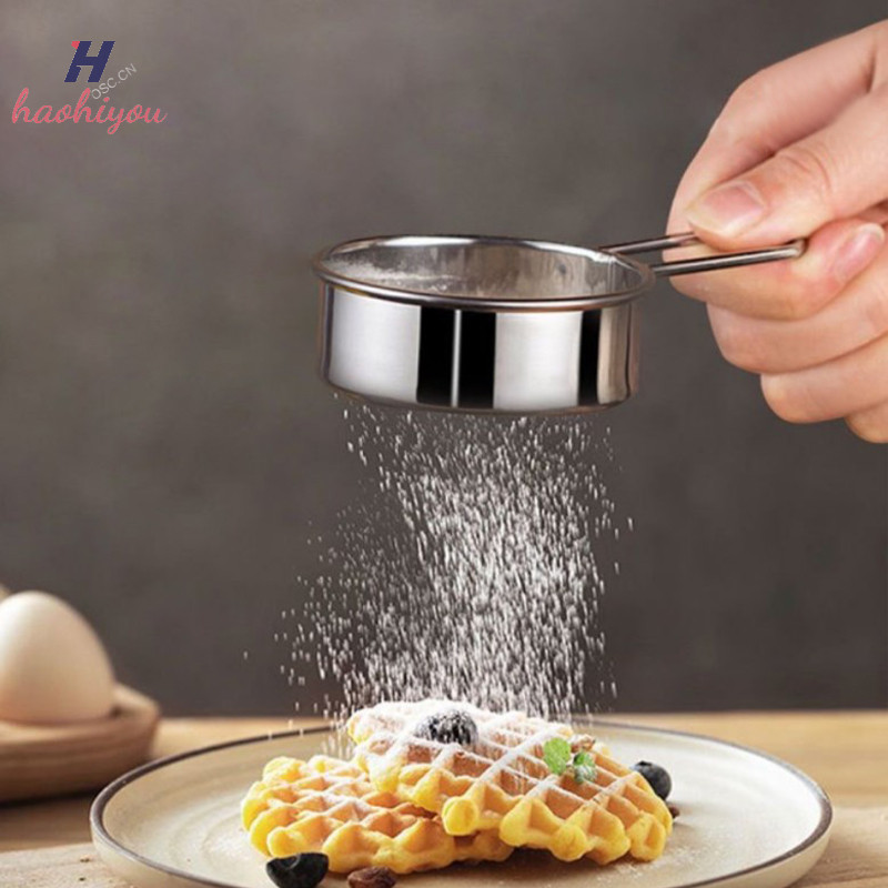 <haohiyou> 304 สแตนเลสแป้ง Sifter มือถือเบเกอรี่เครื่องมือ 40 ตาข่ายตะแกรงครัวเรือนครัวตาข่าย Sifter น้ําตาลผง Sifter ดี