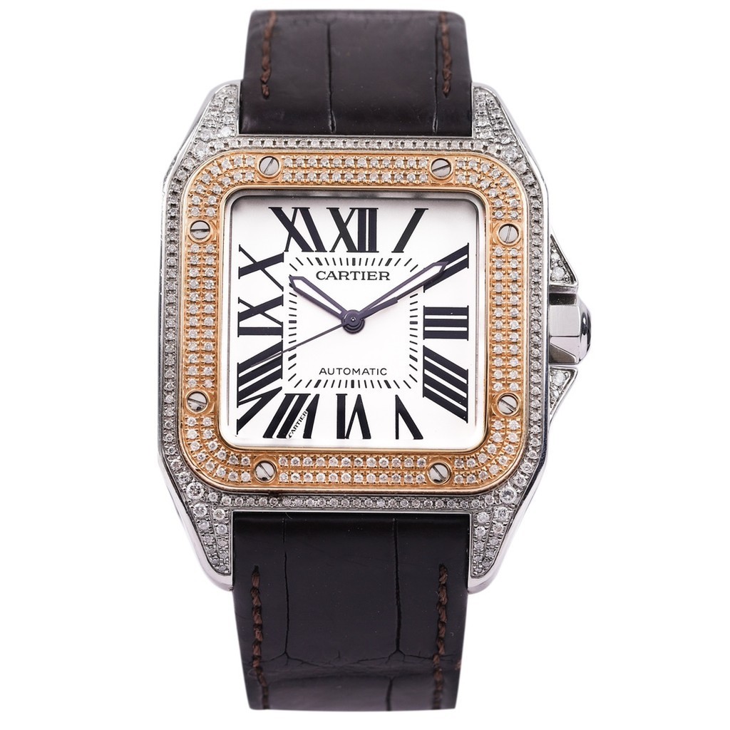 Cartier Cartier Santos Gold Automatic Mechanical Model Back Diamond Mens Watch W20072X7