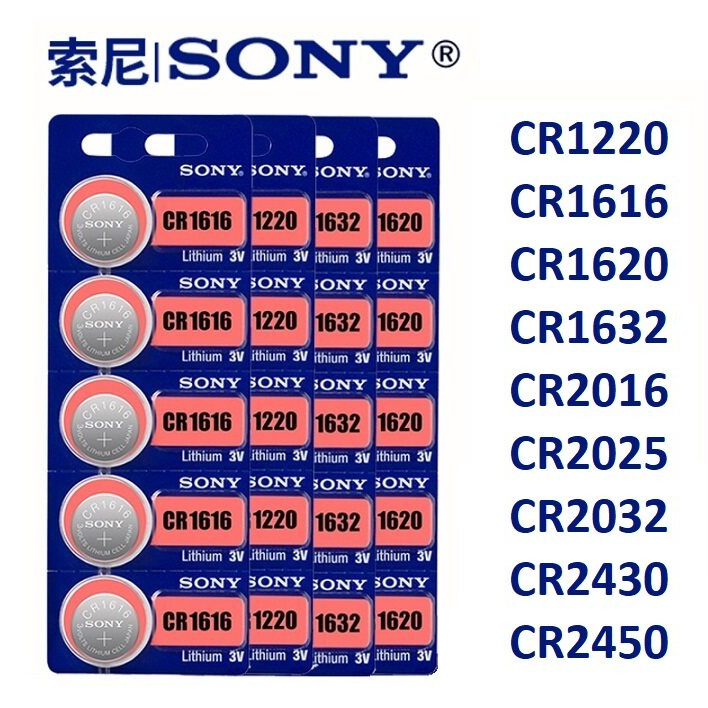 SONY โซนี่ 3โวลต์ แบตเตอรี่เซลล์ปุ่มลิเธียม CR 1220 1616 1620 1632 2016 2025 2032 2430 2450 5ชิ้น