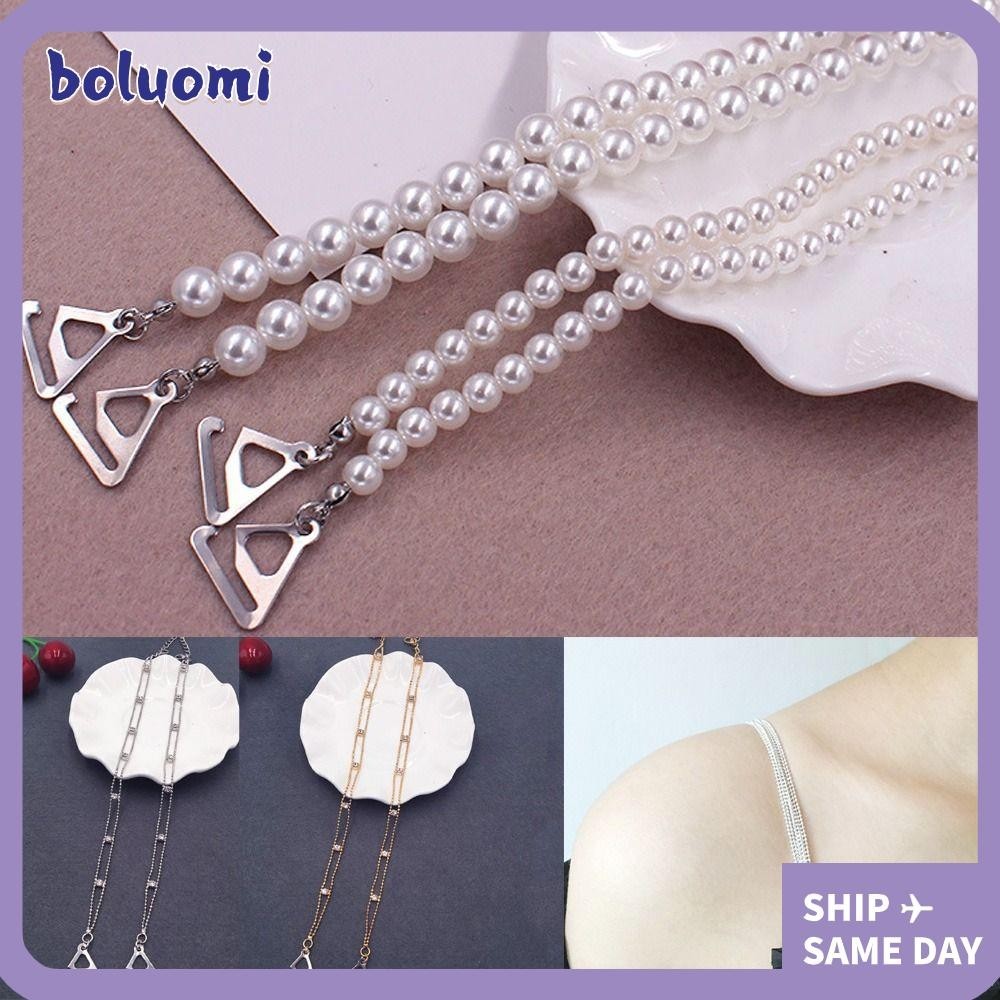 【⚡เวลาจำกัดราคาต่ำ】Bolumi สายรัดชุดชั้นใน, สายรัดยกทรงโลหะมุก, แฟชั่น Aniti-slip Rhinestone ปรับผู้หญิงชุดชั้นในอุปกรณ์เสริม