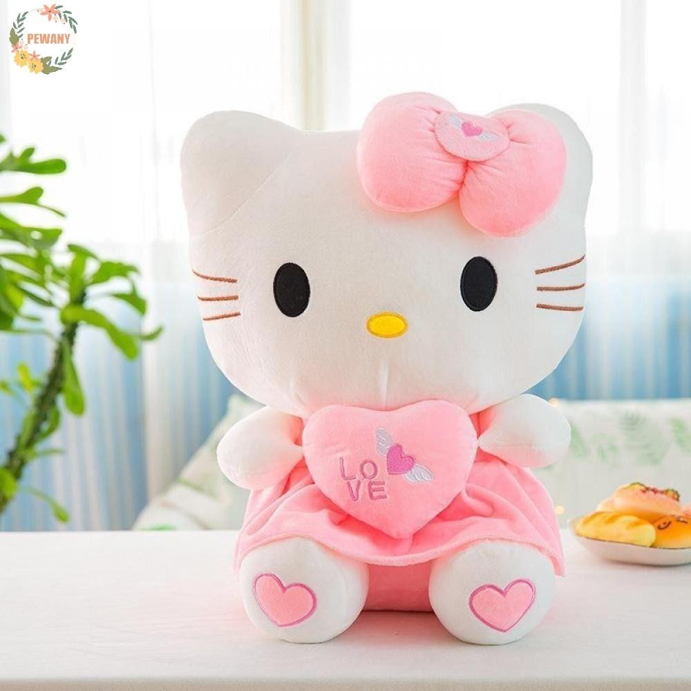Pewany ตุ๊กตาฟิกเกอร์ รูปการ์ตูนแมวคิตตี้ สีชมพู ขนาด 25 ซม. 30 ซม. 40 ซม. ของเล่นสําหรับตกแต่งบ้าน