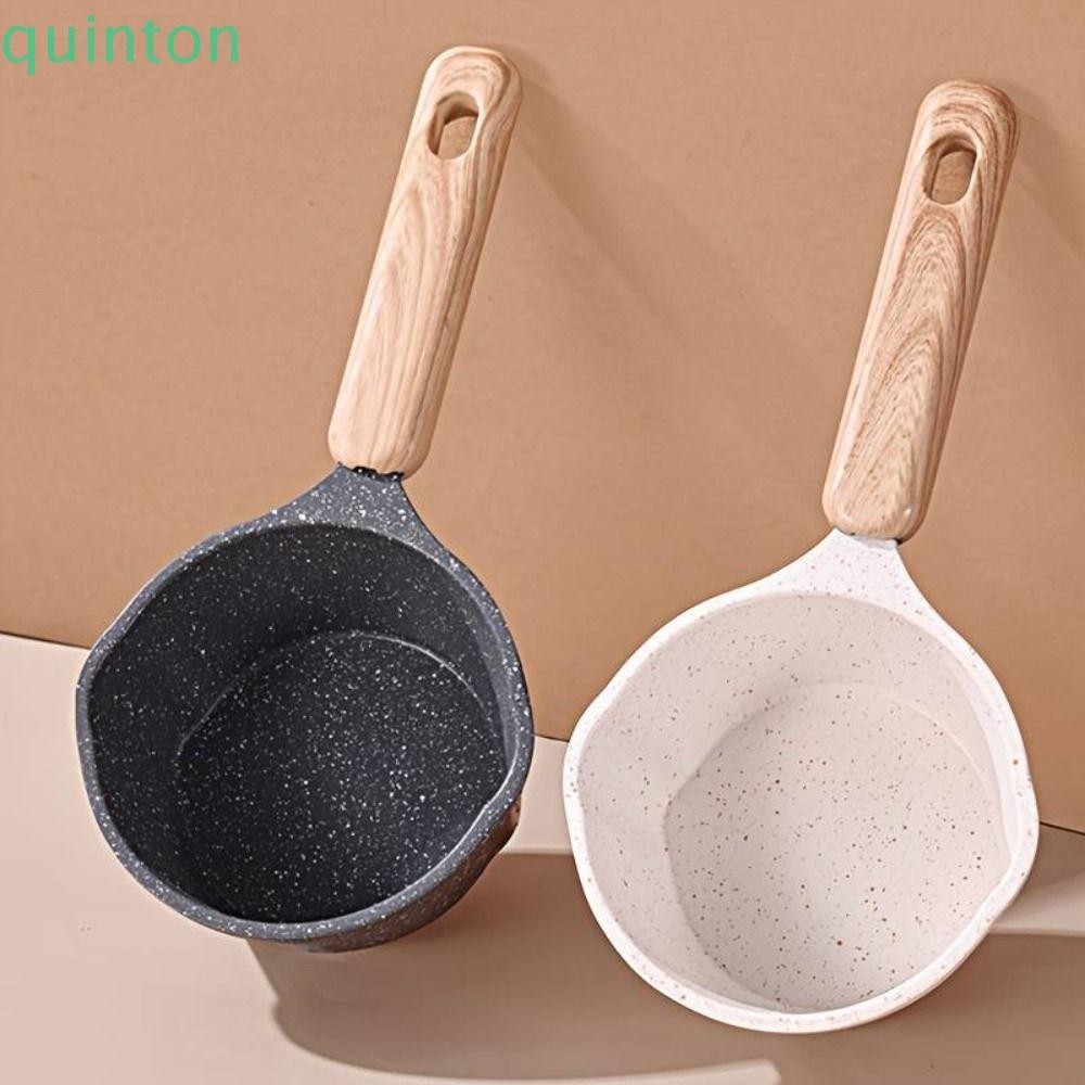 Quinton Maifan Stone Skillet, Mini Wood Handle Oil Splashing Pot, กระทะทอด Non-stick with Scale หม้อนมไข่ทอด