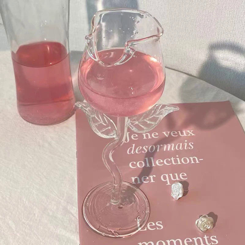 Rose-Shaped Red Wine Glasses Rose Shape Wine Glass With Colored Rose Leaves 150/400ml Rose Shaped Re