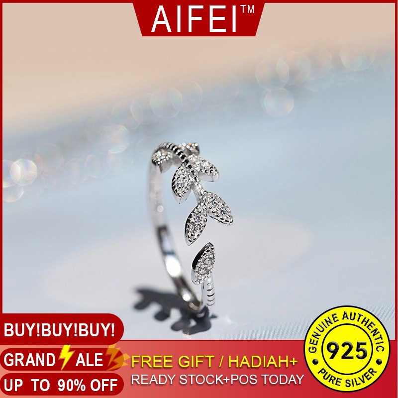 แหวนเงิน แบบเปิด ลายใบไม้ สไตล์เกาหลี de2-4753