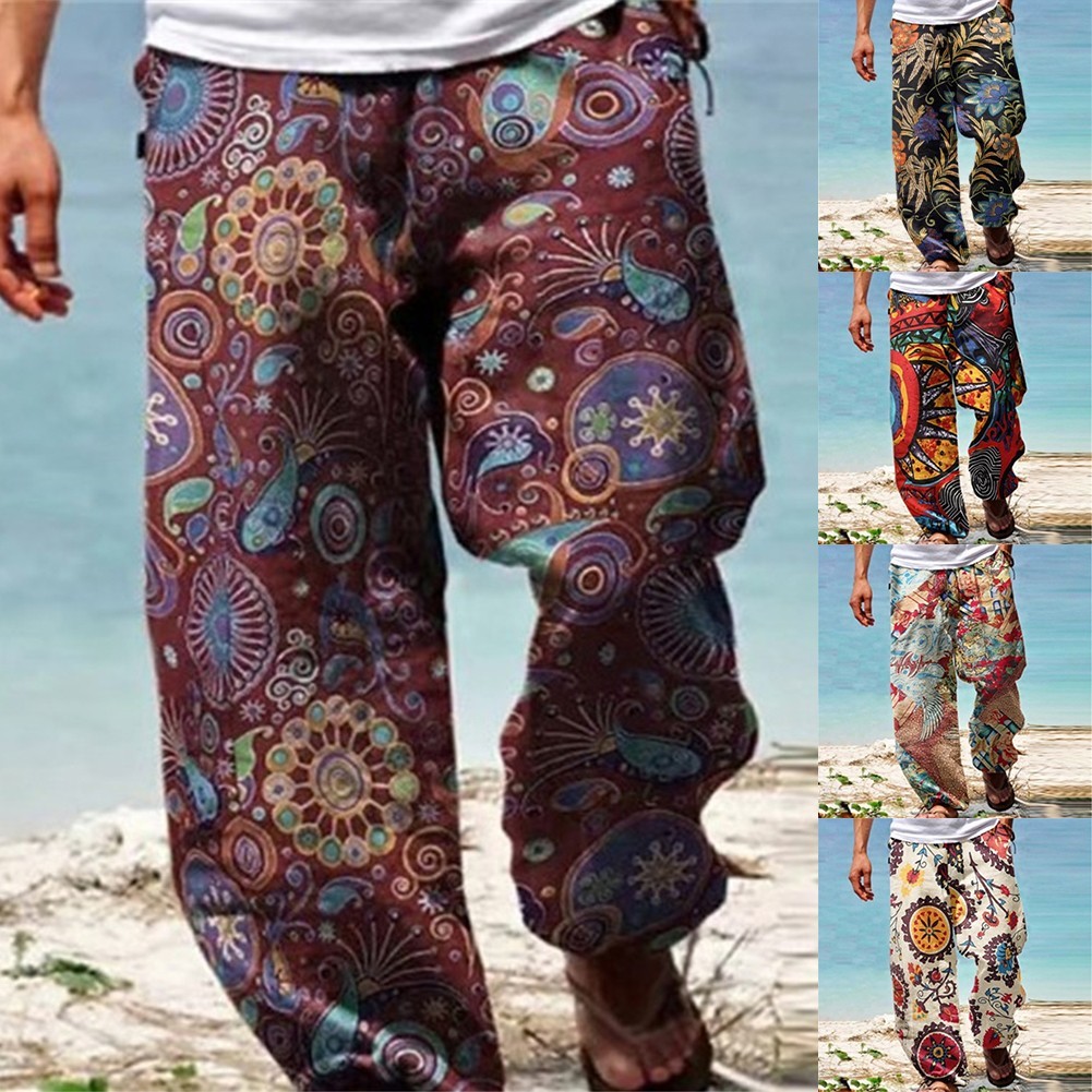 ⭐  BIG DISCOUNTS⭐ HOTMens Casual Baggy Haremกางเกงเอวยางยืดชายหาดหลวมขากว้างHippyกางเกงTRSBX-TH[ TRSBX-TH]