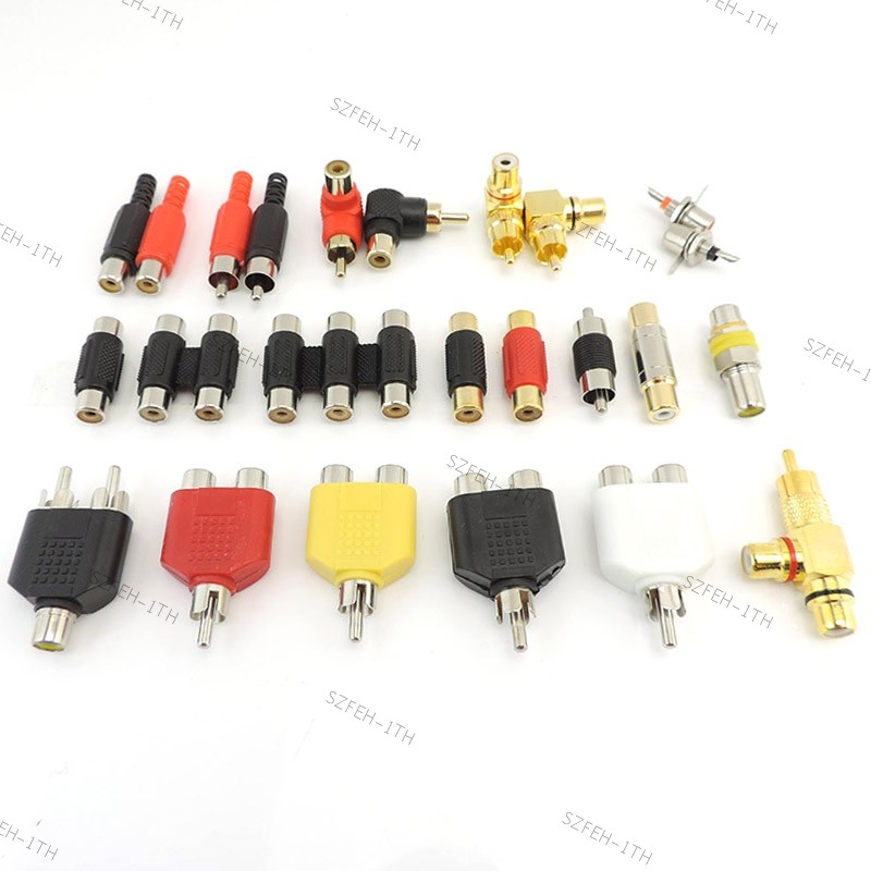 2pcs RCA ชายหญิง 2rca 3rca ชายหญิง RCA Connector Splitter อะแดปเตอร์ AV วิดีโอเสียง T ปลั๊ก RCA 2 3 ทางขวา angel a1 @F3TH