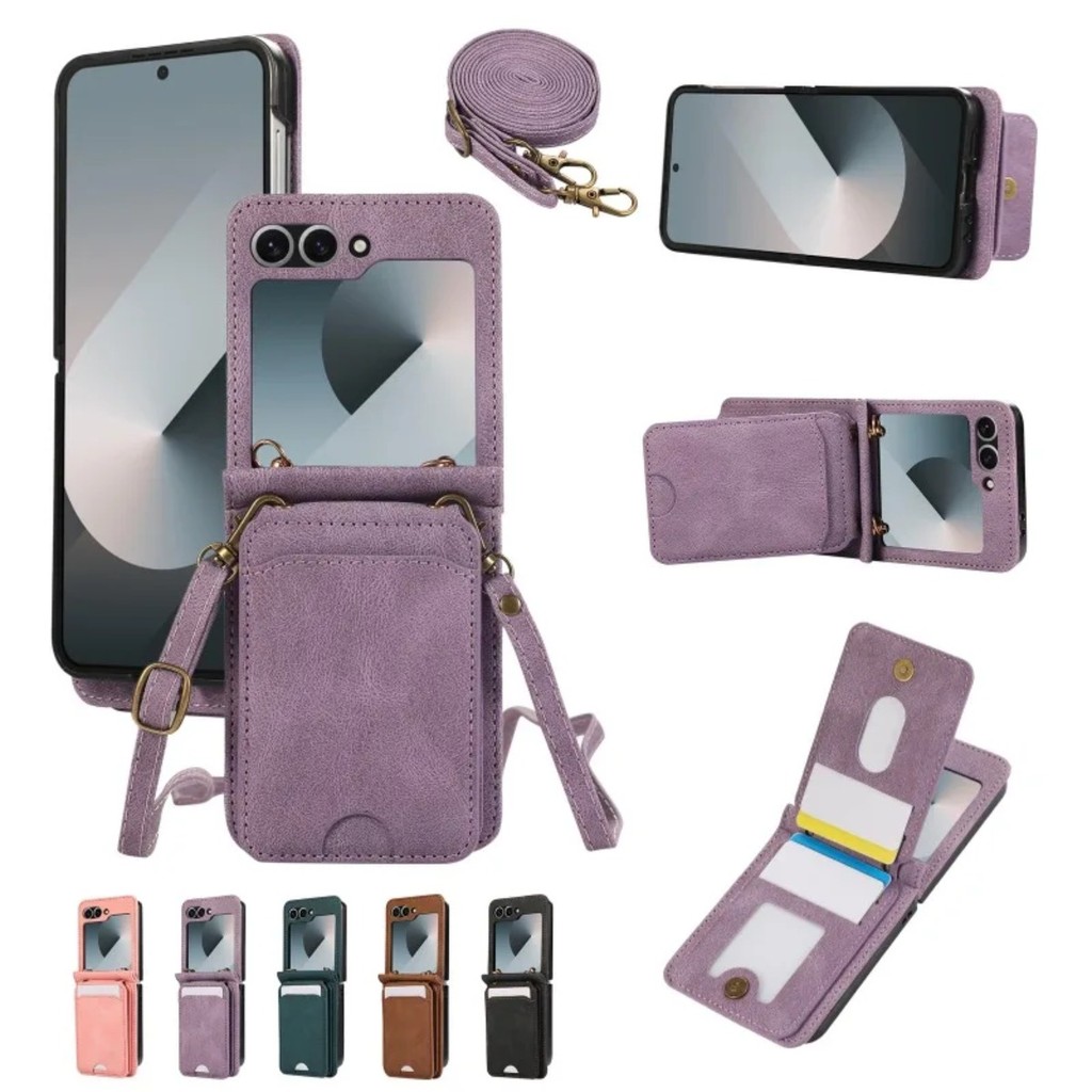 Hoce PU หนังเคสโทรศัพท์สําหรับ Samsung Galaxy Z Flip 6 5 4 3 Z Flip 6 5G กระเป๋าสตางค์พร้อมผู้ถือบัตร