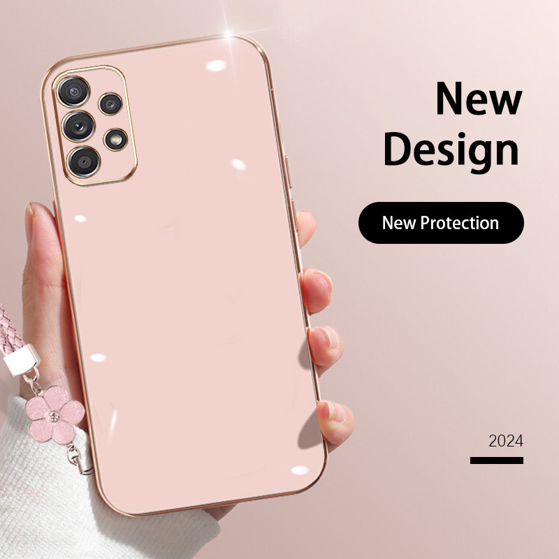 SAMSUNG ปลอกสําหรับsamsung Galaxy A23 A32 A52 A72 4G 5G A33 A53 A73 M32 A52S 5GหรูหราElectroplatedตรงขอบซิลิโคนนุ่มโทรศัพท์ป้องกันกรณีดอกไม้แขวนเชือก - รูปที่ 4