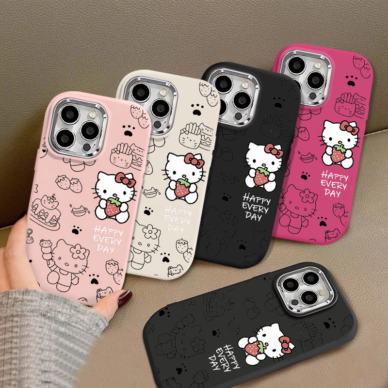 Creative สตรอเบอร์รี่เค้ก Hello Kitty รูปแบบกรณี IPhone 11 13 12 Pro Max 7 8 14 15 Plus X XR XSMAX SE 2020 ซิลิโคนกันกระแทกนุ่มปกหลัง