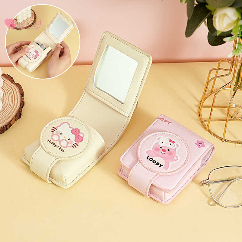 Renbg Sanrio Hello Kt Lip กระเป๋ากระจกมินิแบบพกพากระเป๋าเก็บเครื่องสําอางฝาครอบป้องกันผู้หญิงกระเป๋าแต่งหน้ากระเป๋าหนัง PU TH