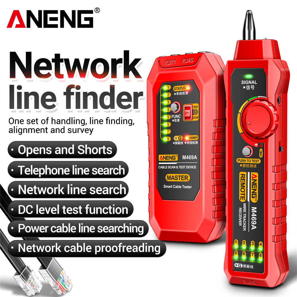 ANENG M469A เครื่องวิเคราะห์เครือข่ายสายเคเบิล RJ45 RJ11 เครื่องทดสอบสายเคเบิล ตัวรับสัญญาณ ตัวติดตามสายไฟ