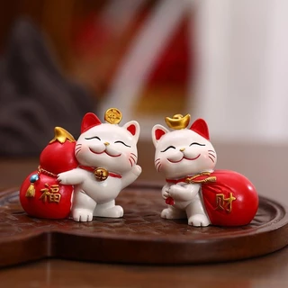 ตุ๊กตาแมวเรซิน แมวกวักมงคลนำโชค แมวกวักเรียกทรัพย์ ปรับฮวงจุ้ยเสริมความสิริมงคล